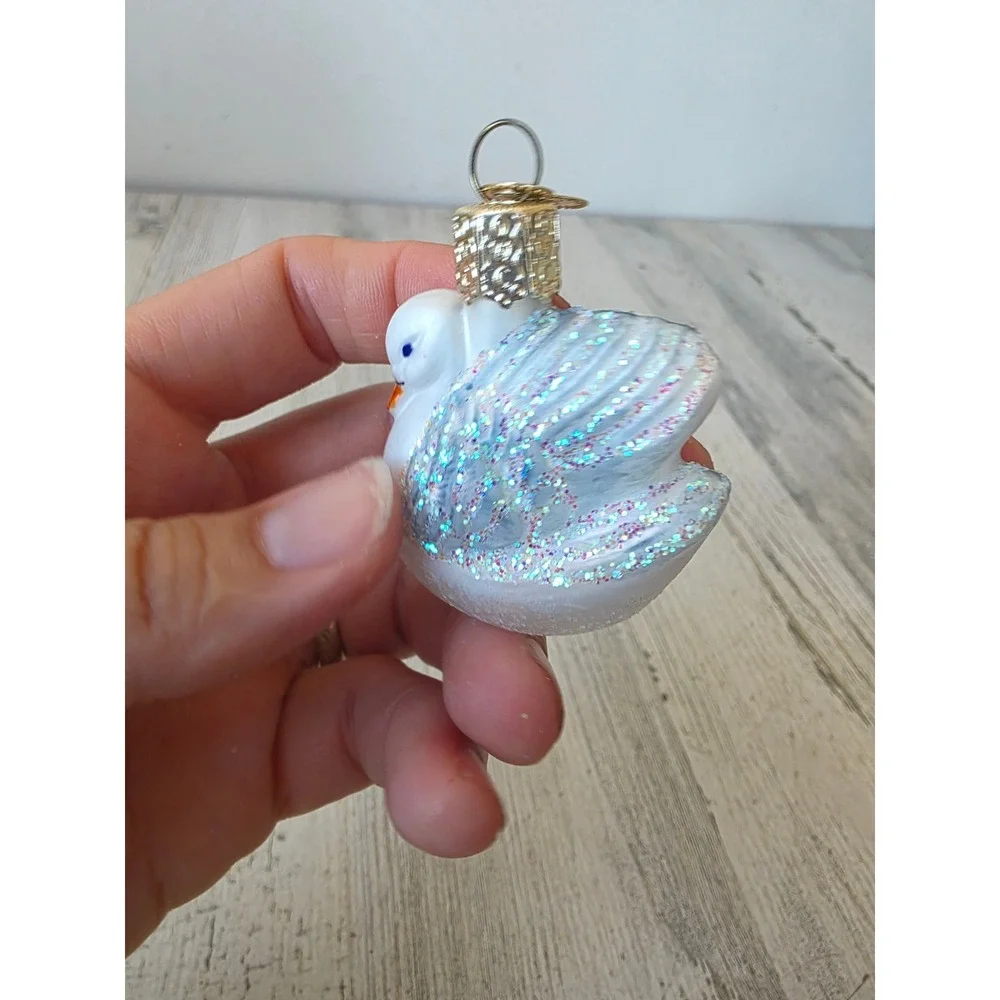 OWC old world swan mini glass ornament glitter Xmas tree